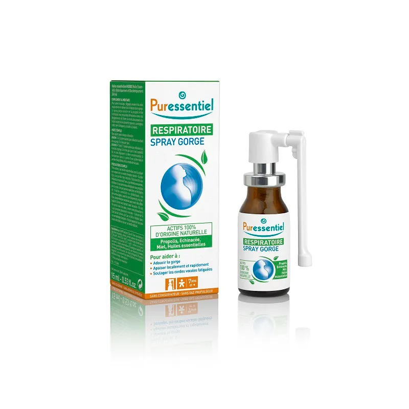 Spray oral Respiratory Bio pentru calmarea durerilor din gat, 15ml, Puressentiel