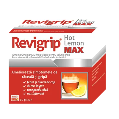 Revigrip Hot Lemon Max, 10 plicuri, Solacium