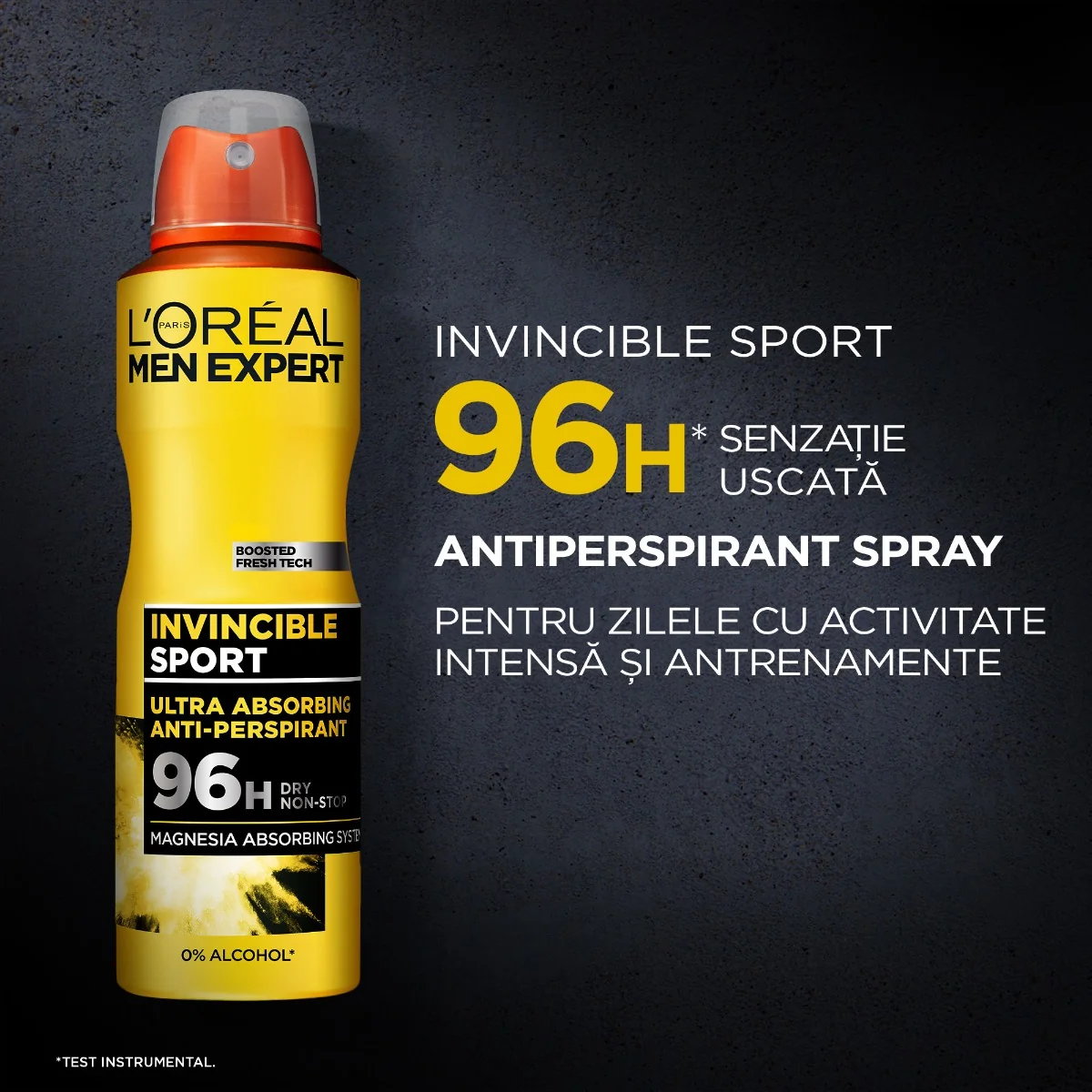 Spray antiperspirant fara alcool Invincible Sport, 150ml, L'oreal Men Expert