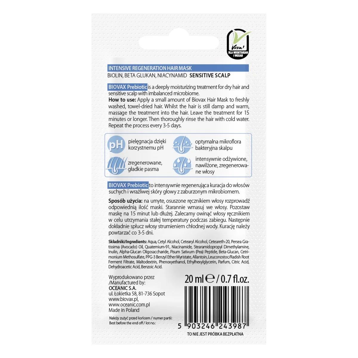 Masca de par Prebiotic, 20ml, Biovax