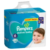 Scutece pentru copii Active Baby, Marimea 6, 13-18kg, 68bucati, Pampers