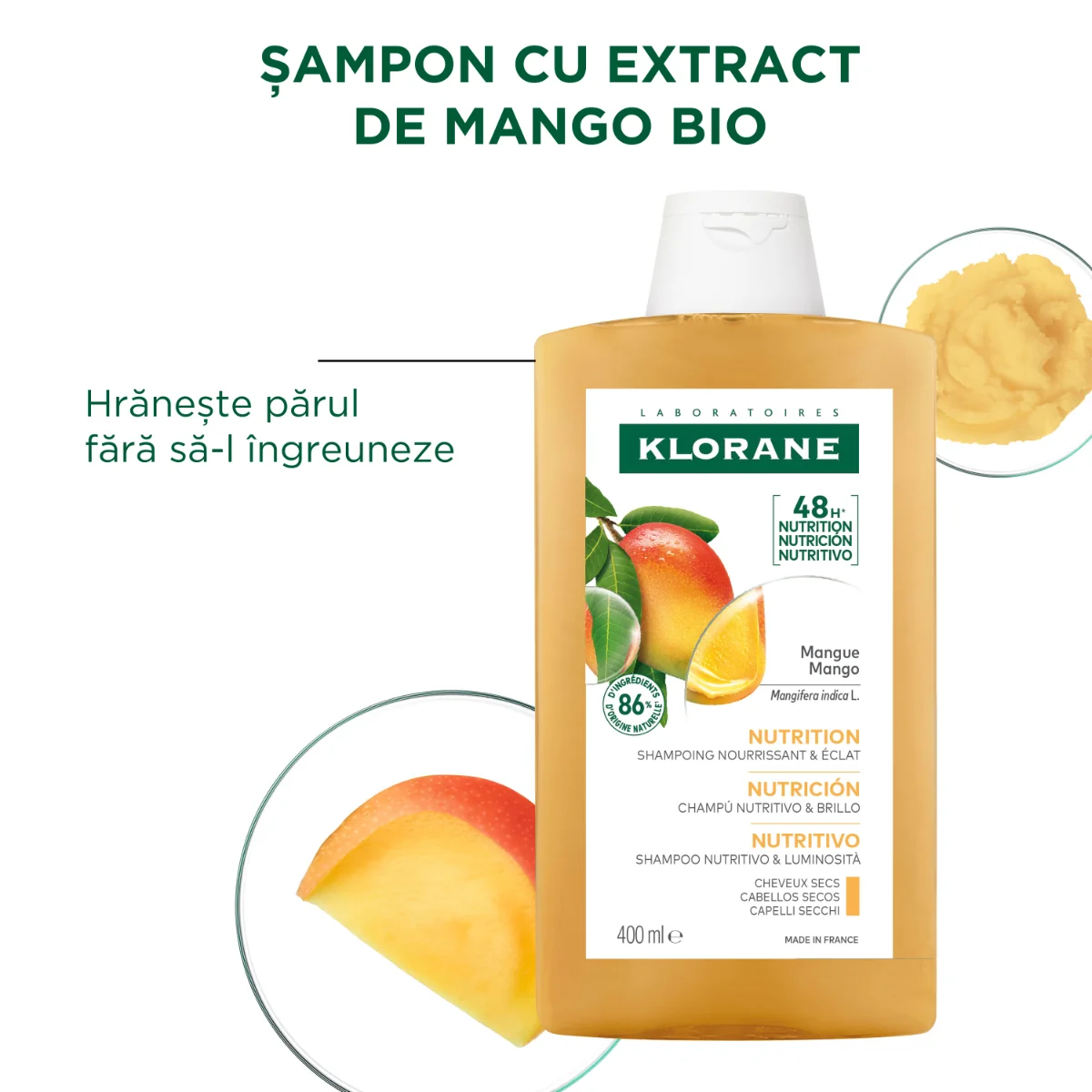 Sampon hranitor cu unt de mango pentru par uscat, 400 ml, Klorane