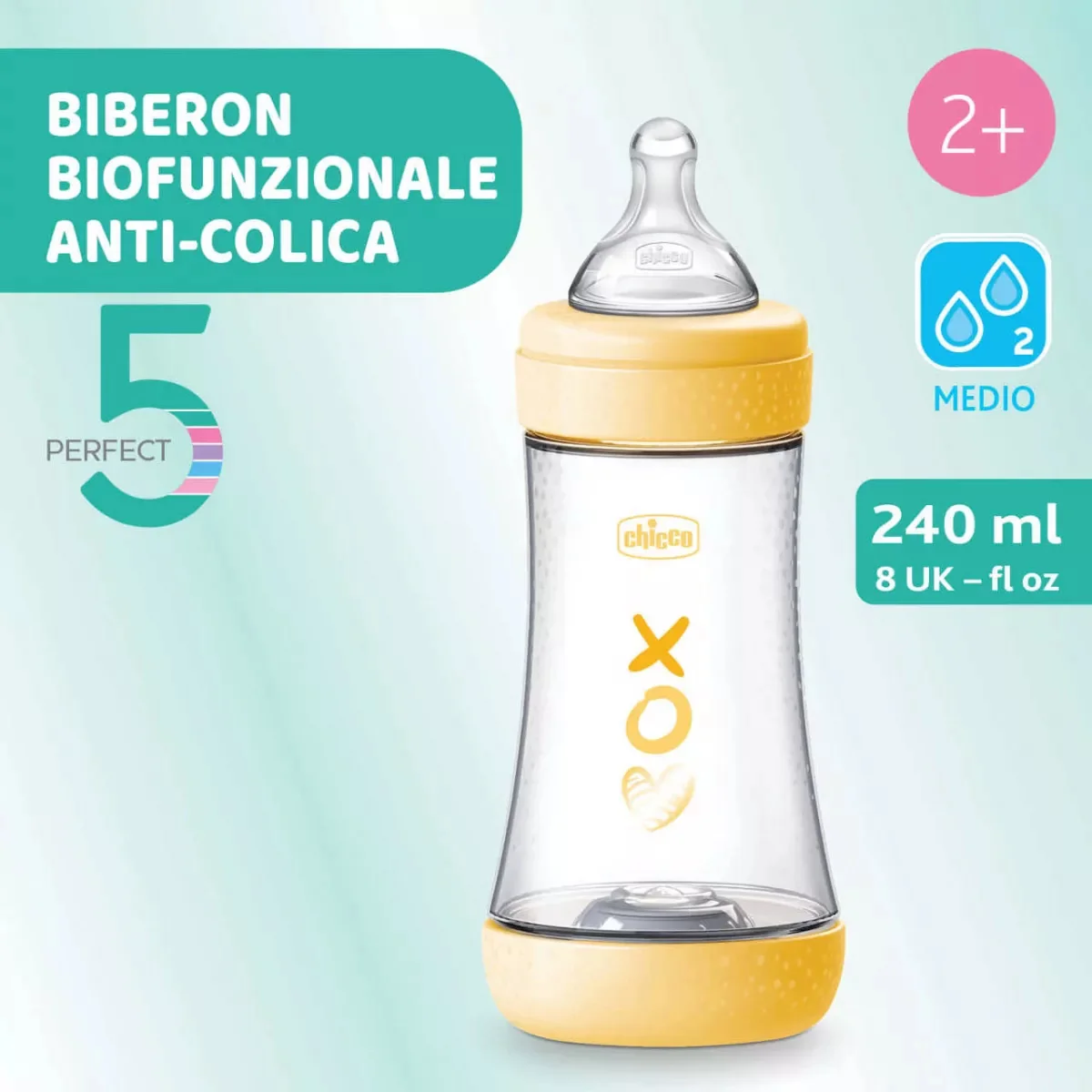 Biberon anti-colici cu tetina Perfect5 PP marime S 2luni+, 240ml, Chicco