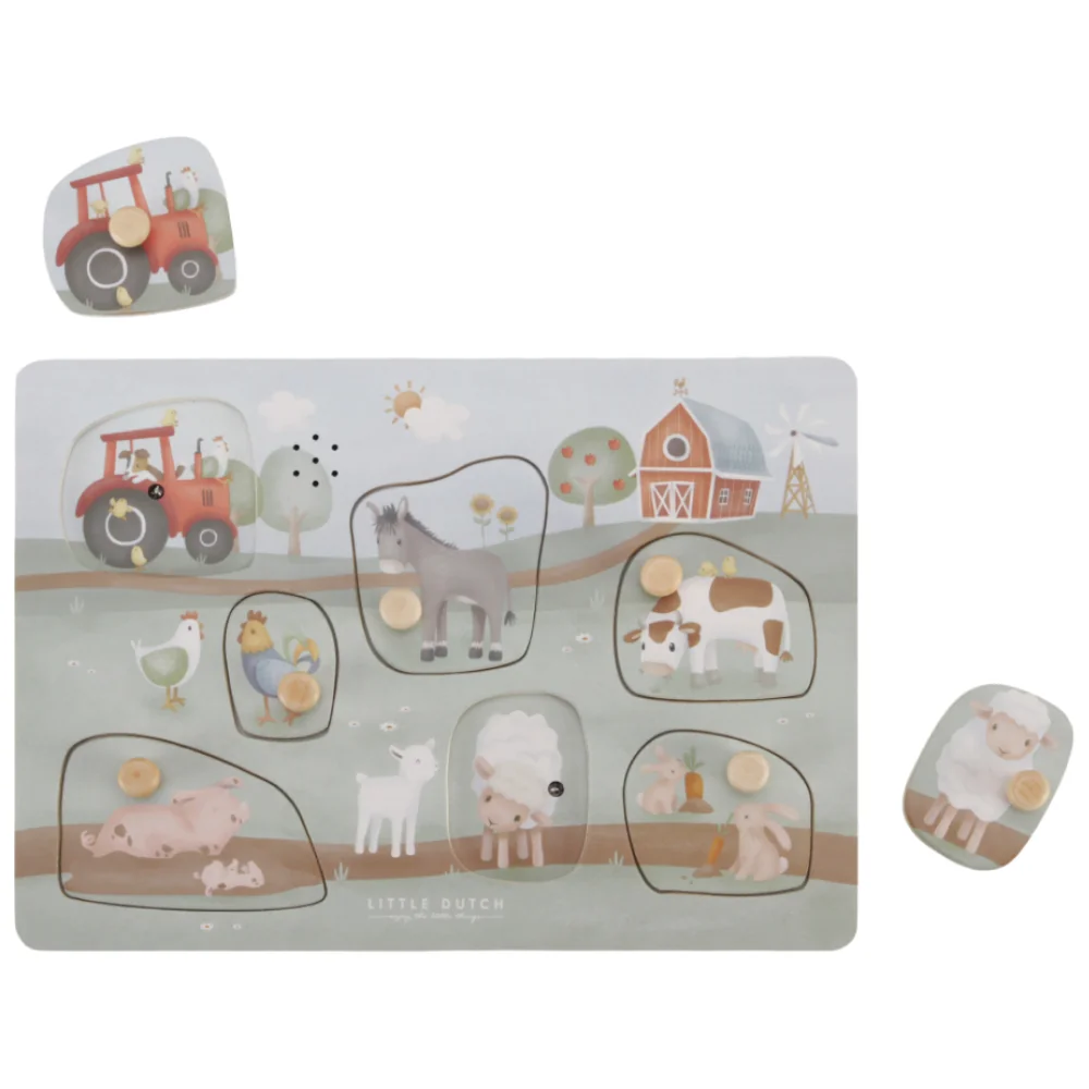 Puzzle din lemn FSC cu sunete Little Farm, 1 bucata, Little Dutch