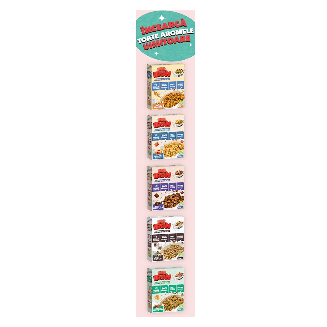 Cereale cu 30% proteina fara zahar low-carb gluten free si vegane Capsuni si Mar, 250g, Mr. Iron