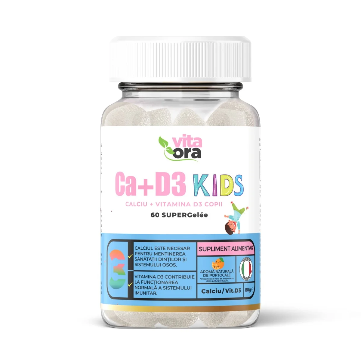 Calciu + Vitamina D3 pentru copii, 60 jeleuri, Vita Ora
