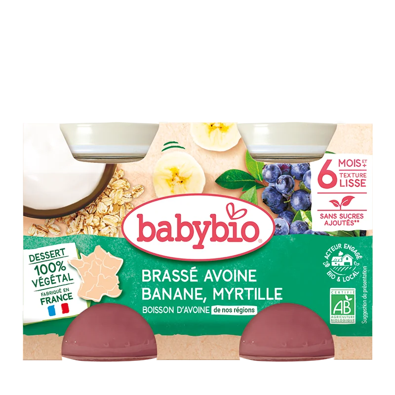 Crema din lapte de ovaz cu banane si afine Bio, 2 x 130g, BabyBio