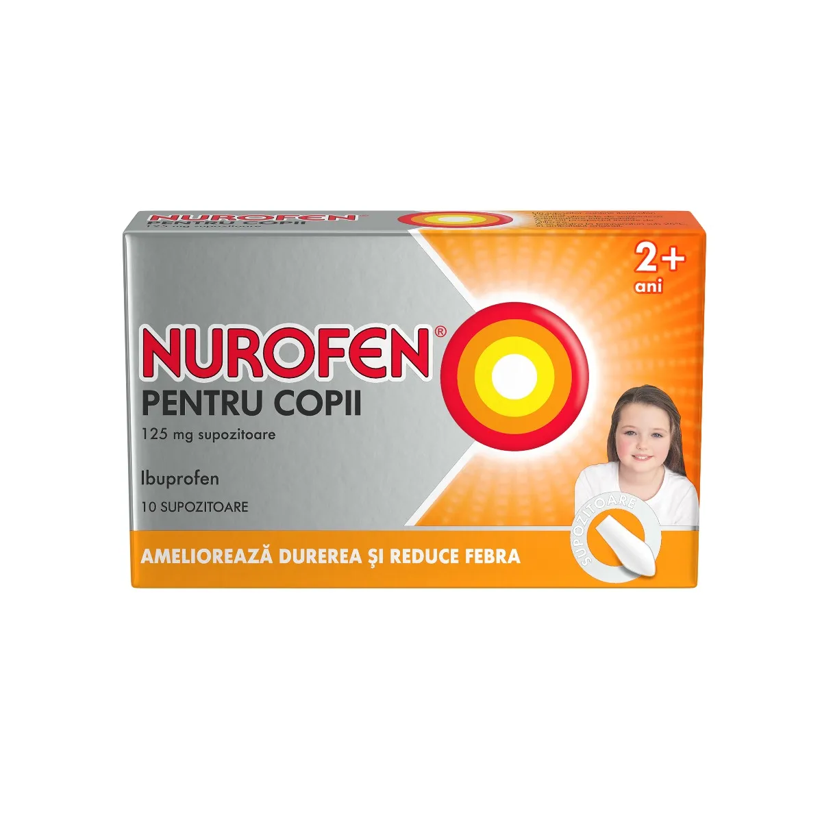 Nurofen supozitoare pentru copii  +2 ani 125 mg, 10 supozitoare, Reckitt Benckiser
