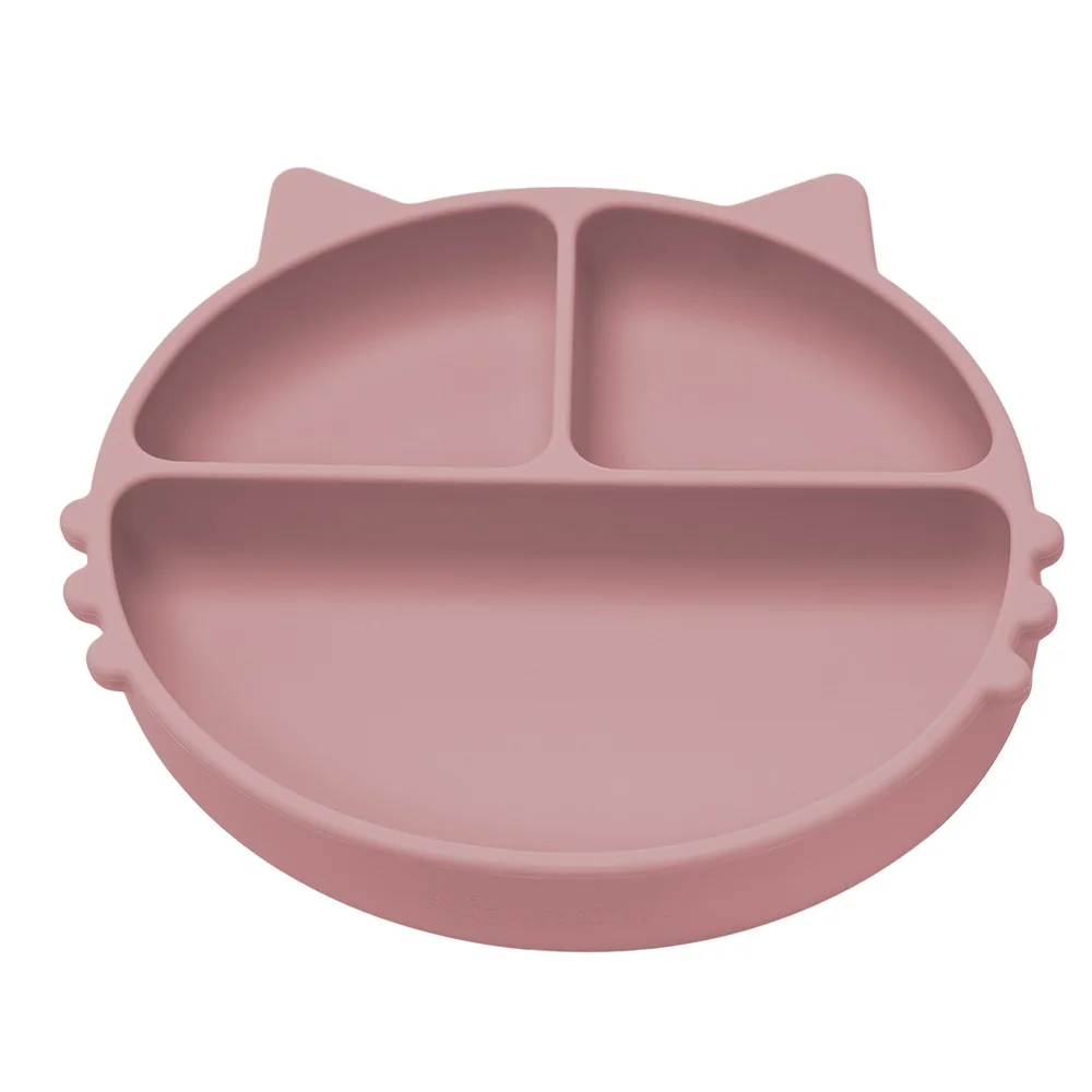 Farfurie compartimentata din silicon cu ventuza Kitty Old Rose 6 luni+, 1 bucata, Appekids