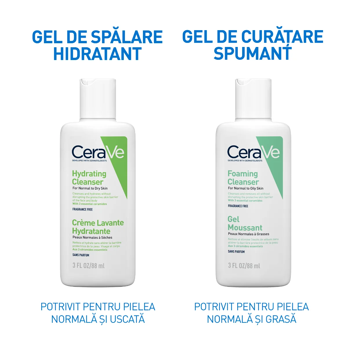 Gel de spalare hidratant piele normal-uscata Travel Size, 88ml, CeraVe