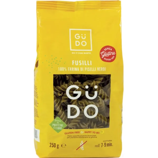 Paste din mazare verde fara gluten Fusilli, 250g, Gudo