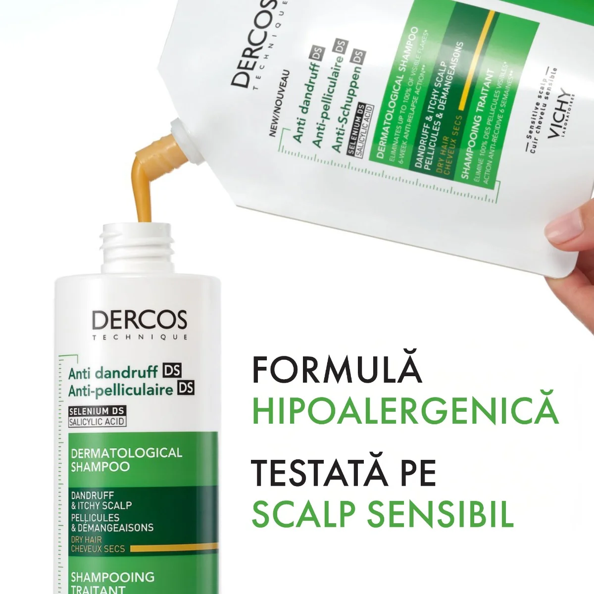 Rezerva Eco Sampon anti-matreata pentru par uscat Dercos, 390ml, Vichy
