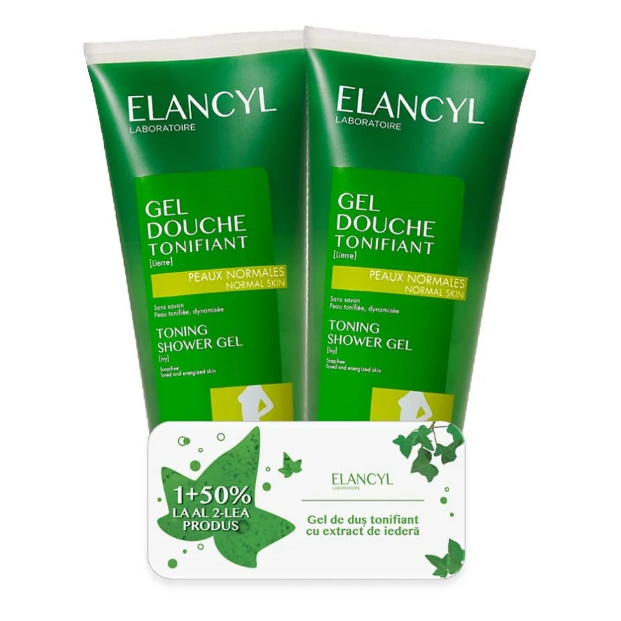 Pachet Gel de dus tonifiant cu extract de iedera 1 + 50% reducere la al doilea produs, 2 x 200ml, Elancyl