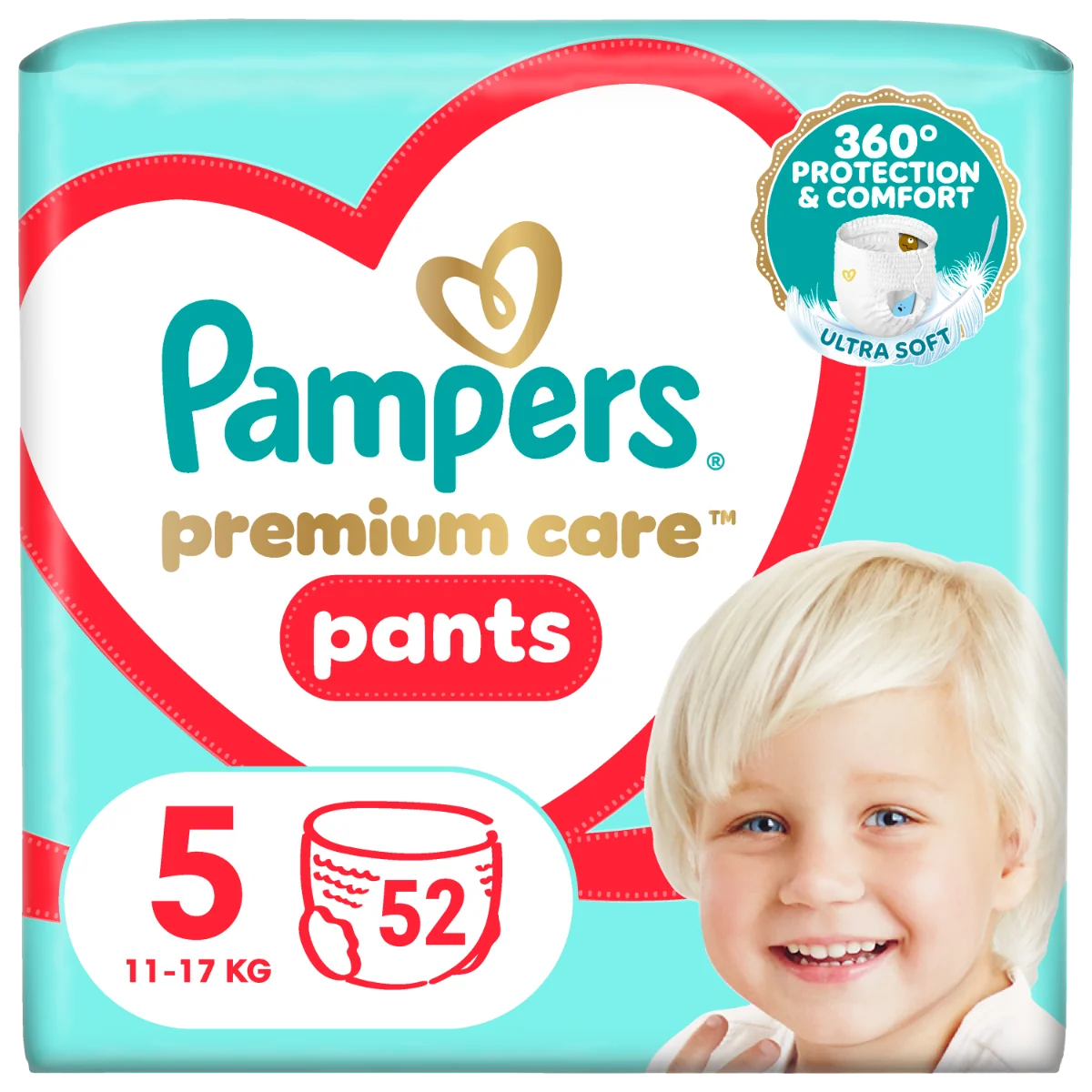 Scutece chilotel Premium Care Pants Mega Box Marimea 5 12-17 kg, 52 buc, Pampers