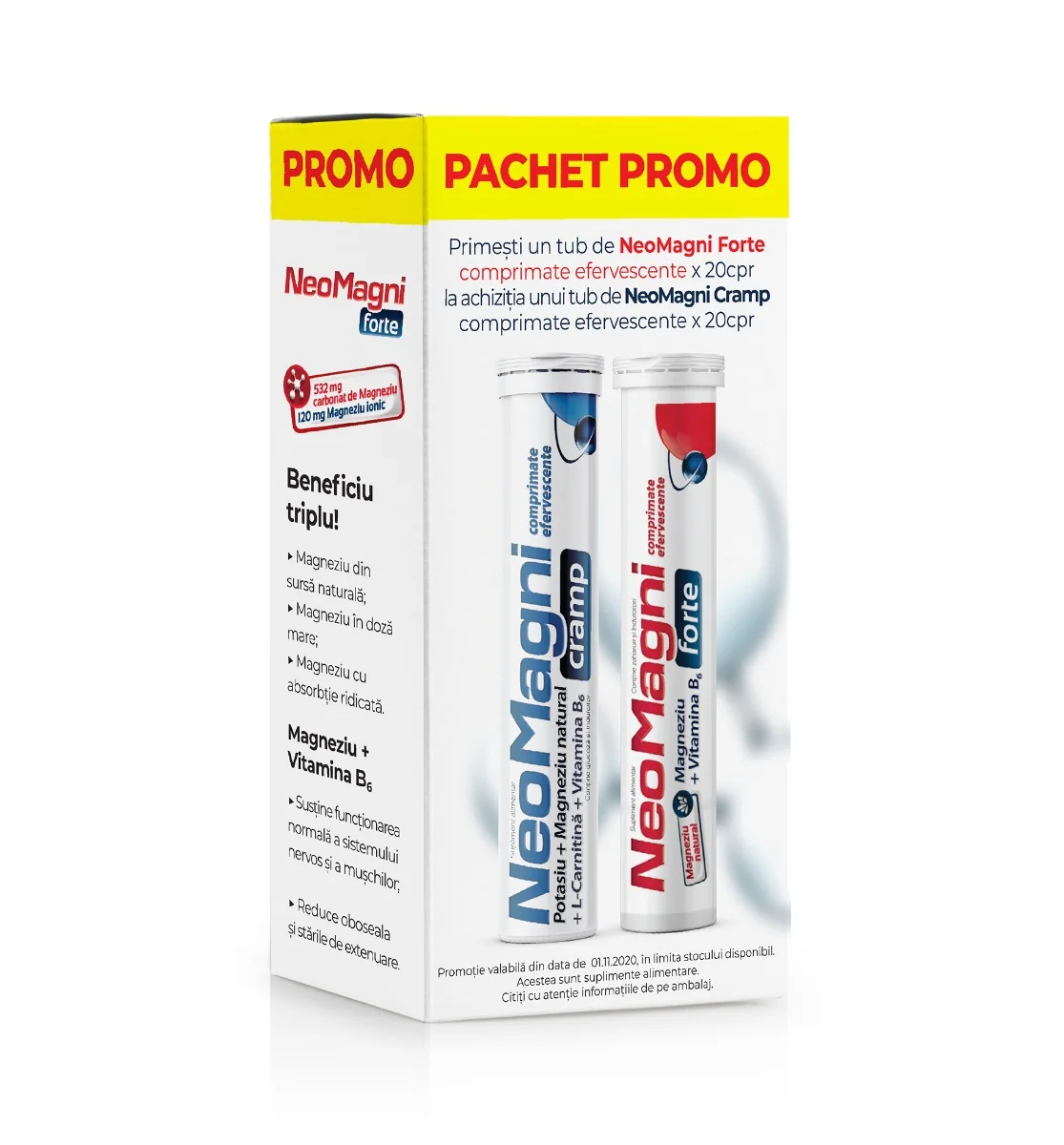 Pachet NeoMagni Cramp 20 comprimate efervescente + NeoMagni Forte 20 comprimate Gratuit, Aflofarm
