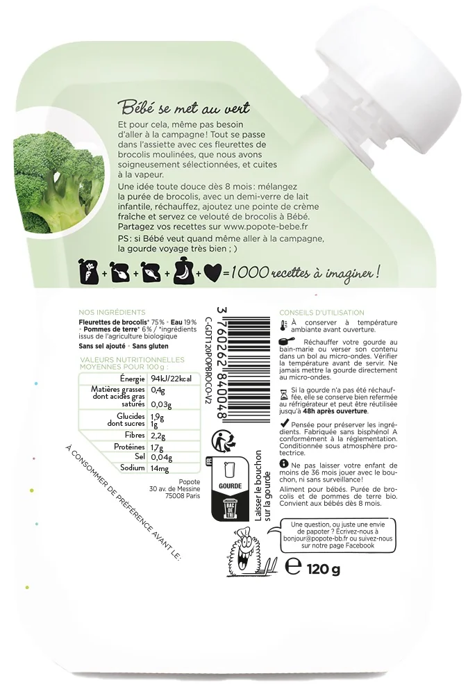 Piure cu Brocoli 4-6 luni Bio, 120g, Popote