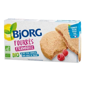 Biscuiti eco umpluti cu zmeura, 175g, Bjorg