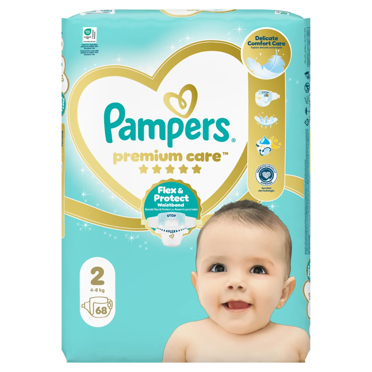 Scutece Premium Care 4-8kg Marimea 2, 68 bucati, Pampers