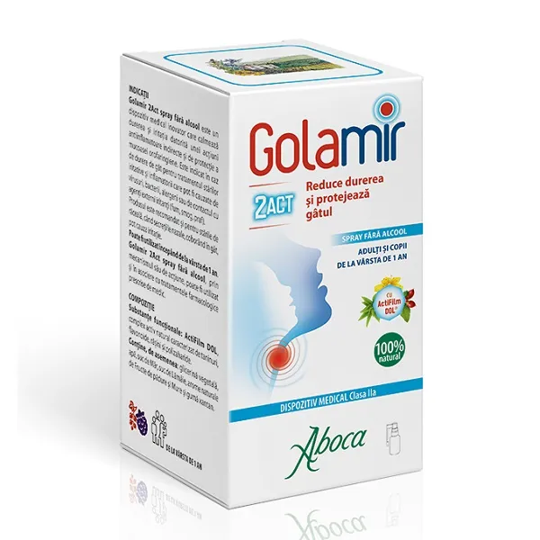 Spray pentru copii si adulti fara alcool Golamir 2Act, 30ml, Aboca