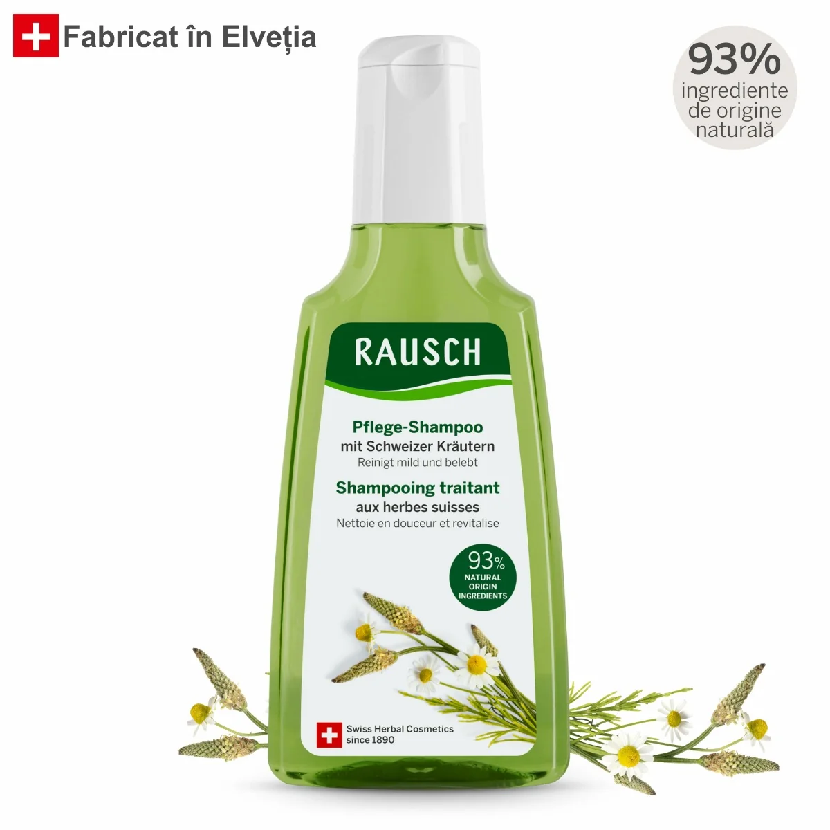 Sampon de ingrijire pentru par normal cu ierburi elvetiene, 200ml, Rausch