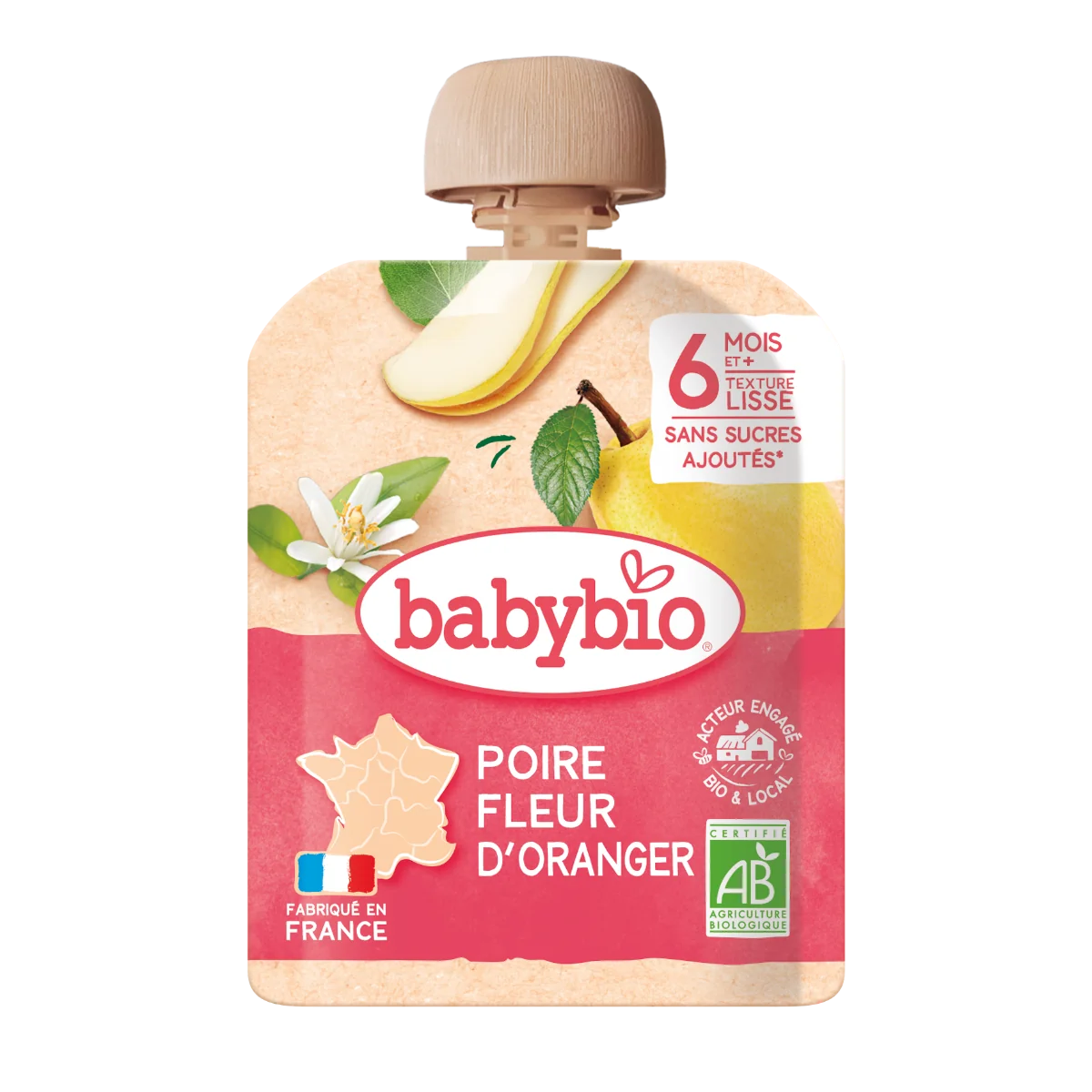 Piure de pere si flori de portocal +6 luni, 90g, BabyBio