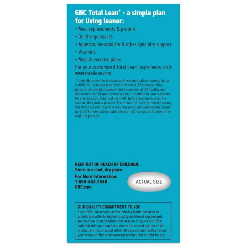 Formula termogenica pentru stimularea metabolismului Total Lean Burn 60, 60 tablete, GNC 