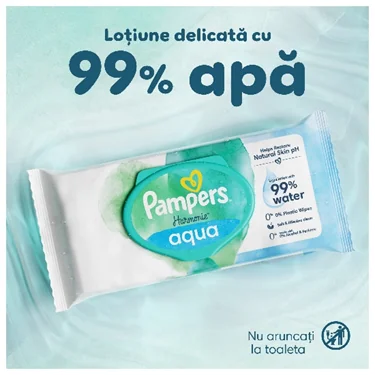 Servetele umede Pampers Harmonie Aqua, pentru curatarea pielii bebelusului. Servetele umede Pampers Harmonie Aqua, pentru curatarea pielii bebelusului.