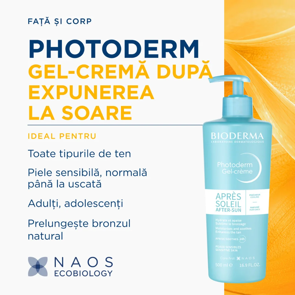 Gel-crema dupa expunerea la soare pentru piele sensibila Photoderm Apre-Soleil, 500ml, Bioderma