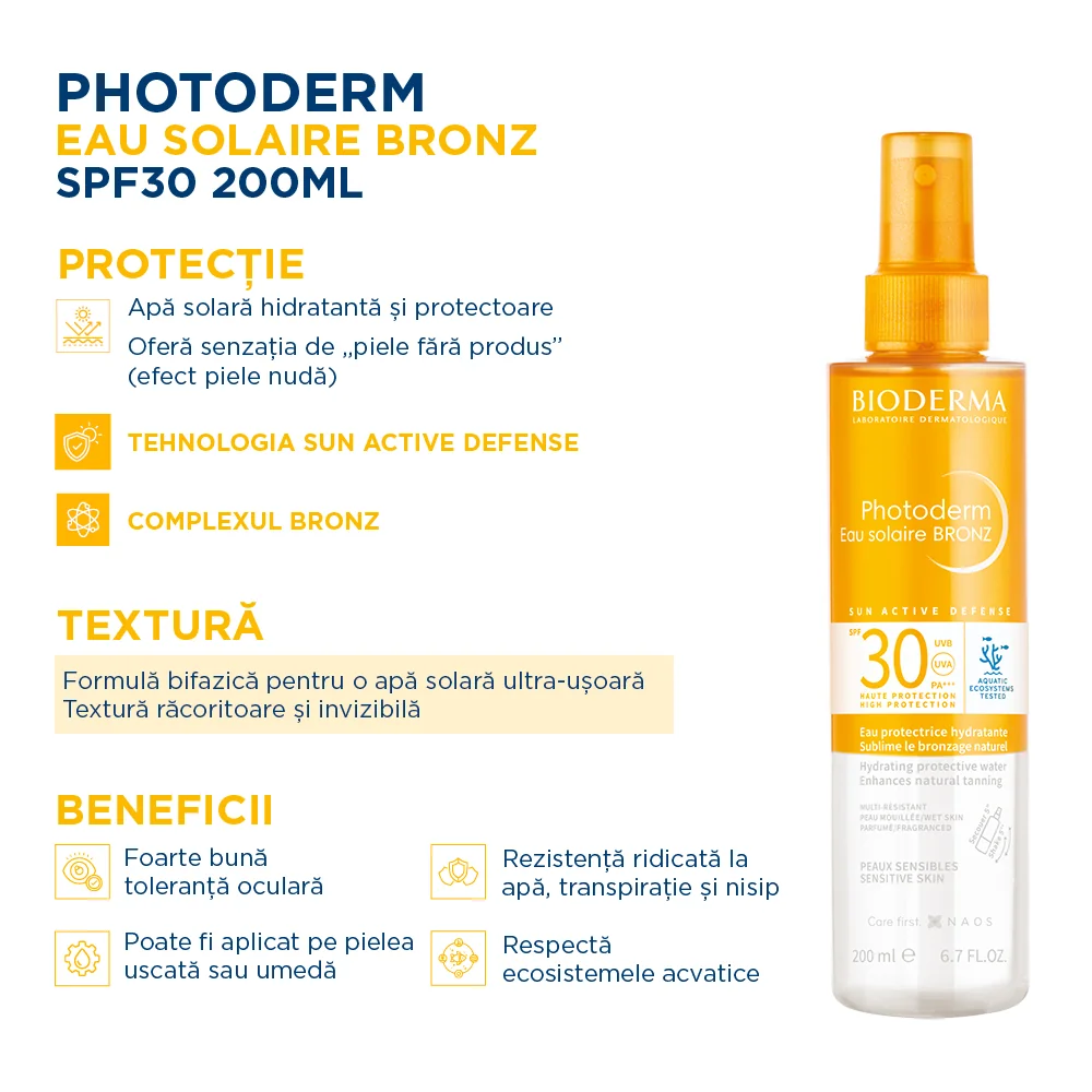Apa de protectie solara SPF 30 Photoderm, 200ml, Bioderma