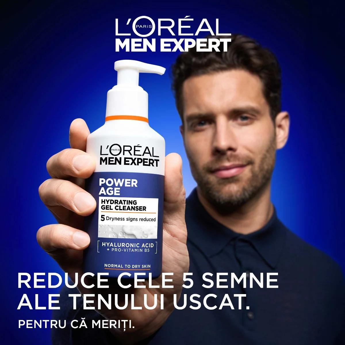 Gel de curatare pentru ten uscat cu acid hialuronic si Pro-Vit B5, 260ml, L'oreal Men Expert