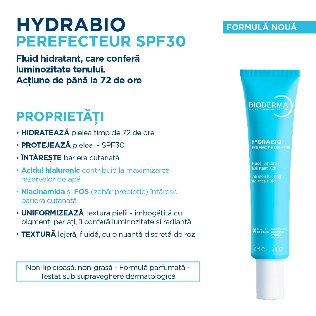 Fluid hidratant cu factor de protectie SPF30 Hydrabio Perfecteur, 40ml, Bioderma