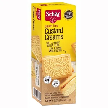 Biscuiti cu crema de vanilie fara gluten Custard Creams, 125g, Schar