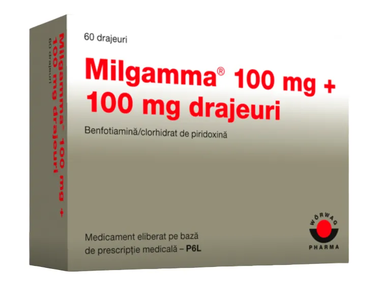 Milgamma 100+100mg, 60 drajeuri, Worwag Pharma