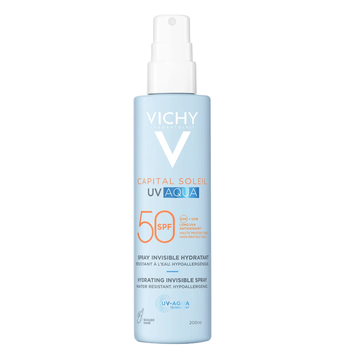 Spray hidratant pentru fata si corp SPF50 Capital Soleil UV AQUA, 200ml, Vichy