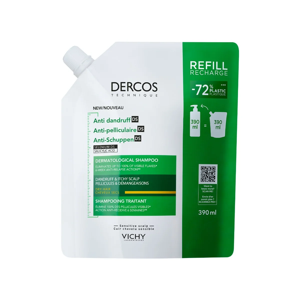 Rezerva Eco Sampon anti-matreata pentru par uscat Dercos, 390ml, Vichy