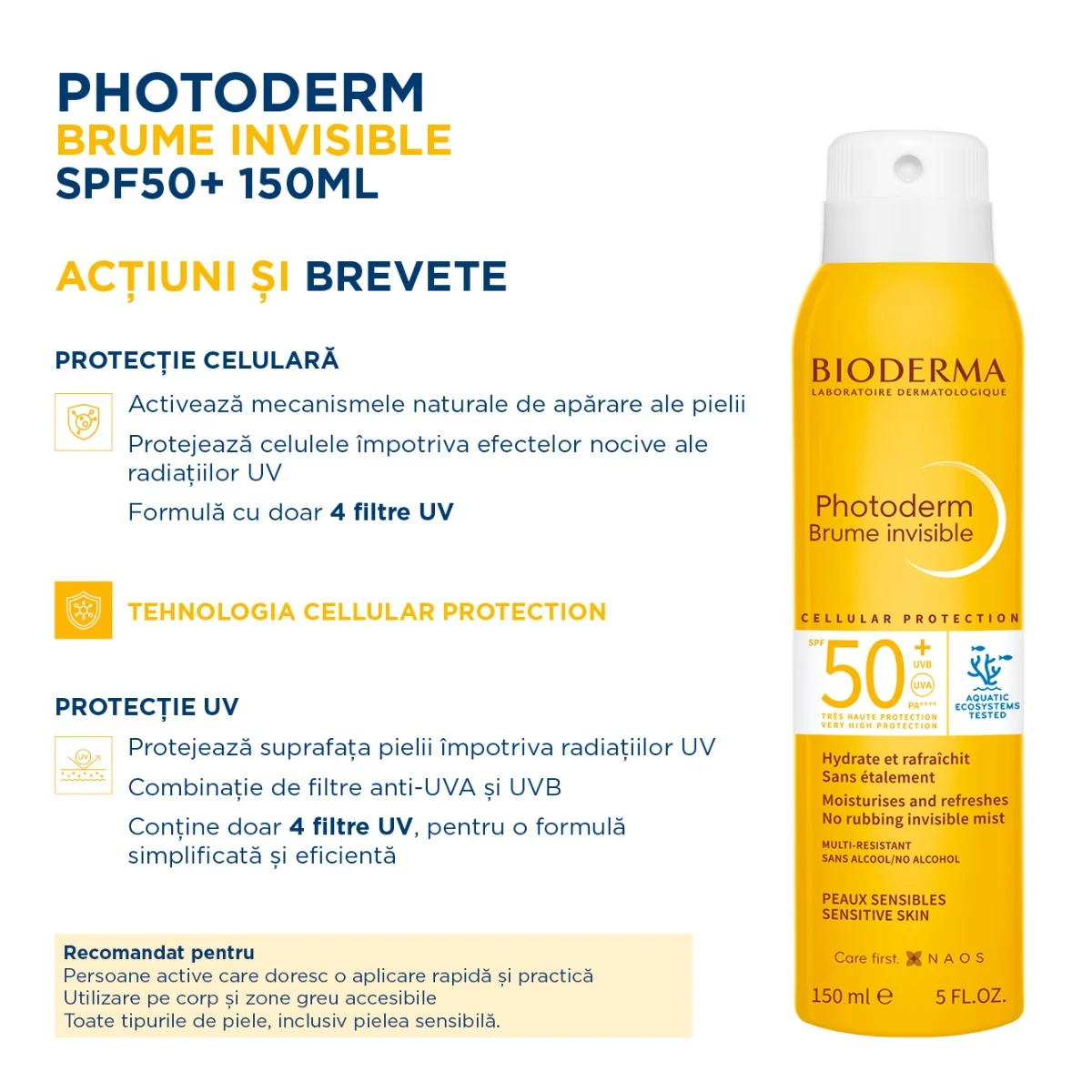 Spray invizibil cu SPF50+ Photoderm Brume, 150ml, Bioderma