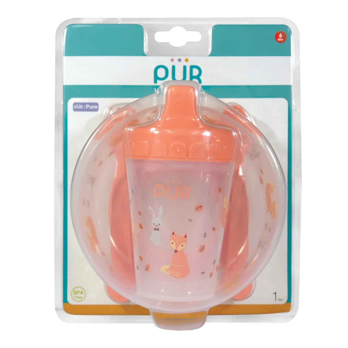 Set pentru masa bol cu tacamuri si cana piersica +6, 1 bucata, PUR