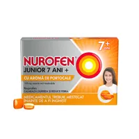 Nurofen Junior 7 ani+ aroma portocale 100 mg, 12 capsule moi masticabile, Reckitt Benckiser