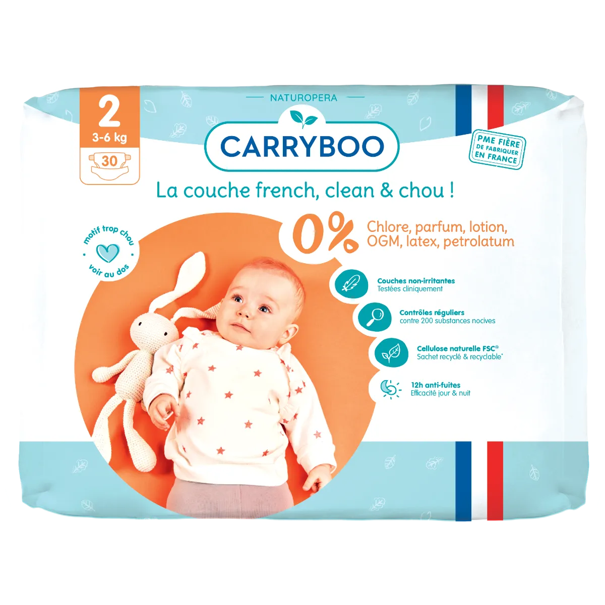 Scutece bio hipoalergence pentru nou nascuti 3-6kg marimea 2, 30 bucati, Carryboo