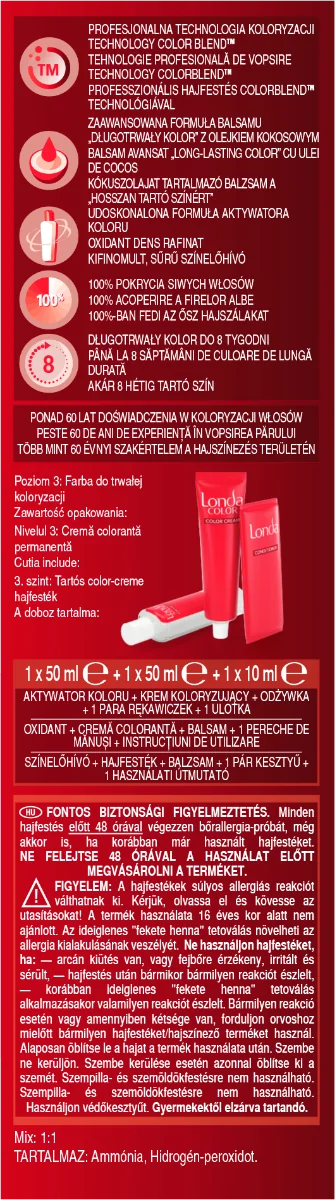 Vopsea de par permanenta 8/45 Firey Red, 110ml, Londa