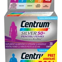 Pachet Centrum Silver 50+ pentru femei, 30 comprimate + 50% reducere la al doilea produs Centrum Silver 50+ pentru barbati, 30 comprimate