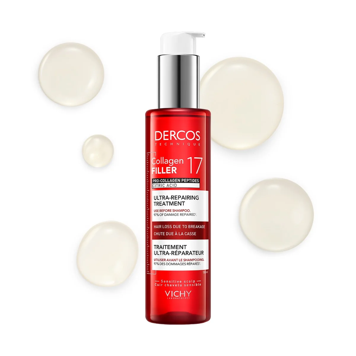 Tratament ultra-reparator cu peptide pro-colagen si acid citric Dercos Collagen 17 Filler, 150ml, Vichy