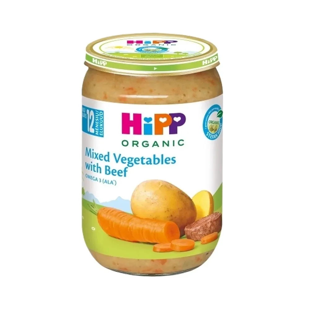 Piure cu mix de legume si carne vita, 220g, Hipp