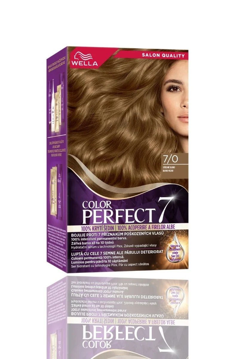 Vopsea de par permanenta Blond Mediu 7/0 Color Perfect, 135ml, Wella