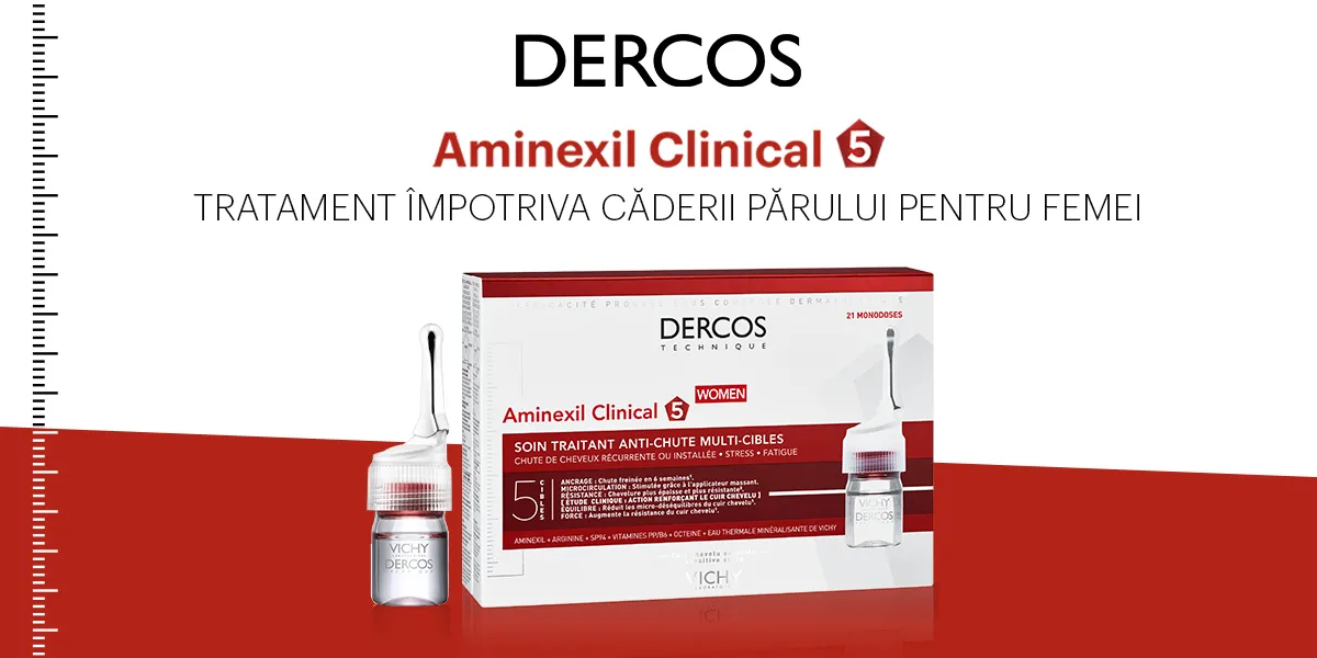 Tratament fiole impotriva caderii parului pentru femei Aminexil Clinical 5, 21 x 6ml, Dercos