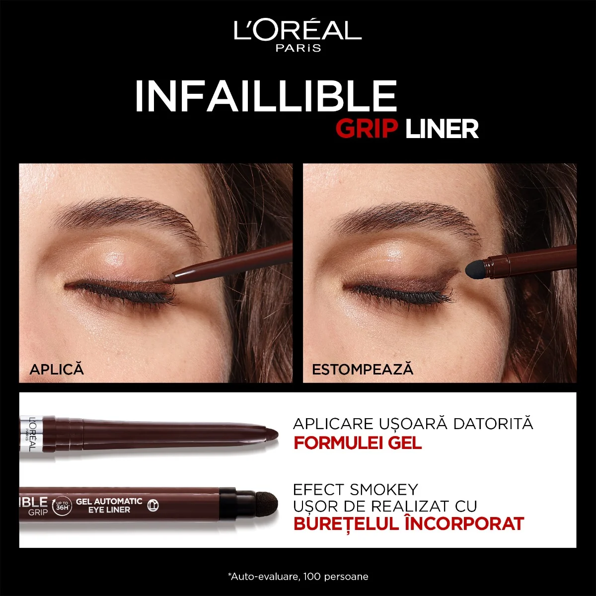 Creion mecanic de ochi gel Infaillible 36H Grip Brown Denim, 1.2g, L'Oreal Paris