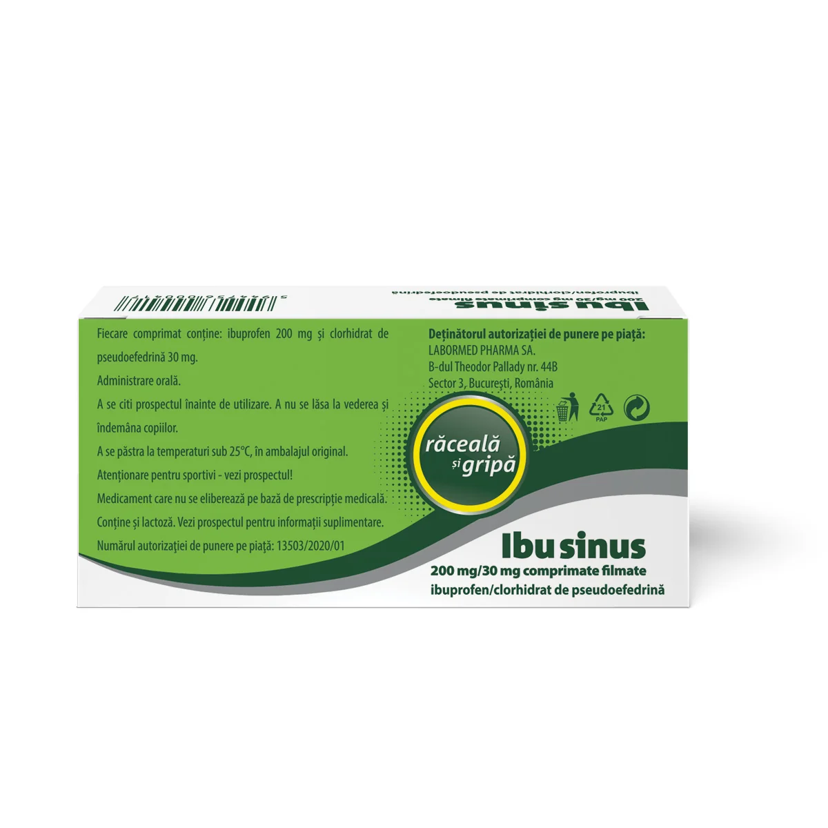 Ibusinus raceala si gripa, 20 comprimate, Labormed