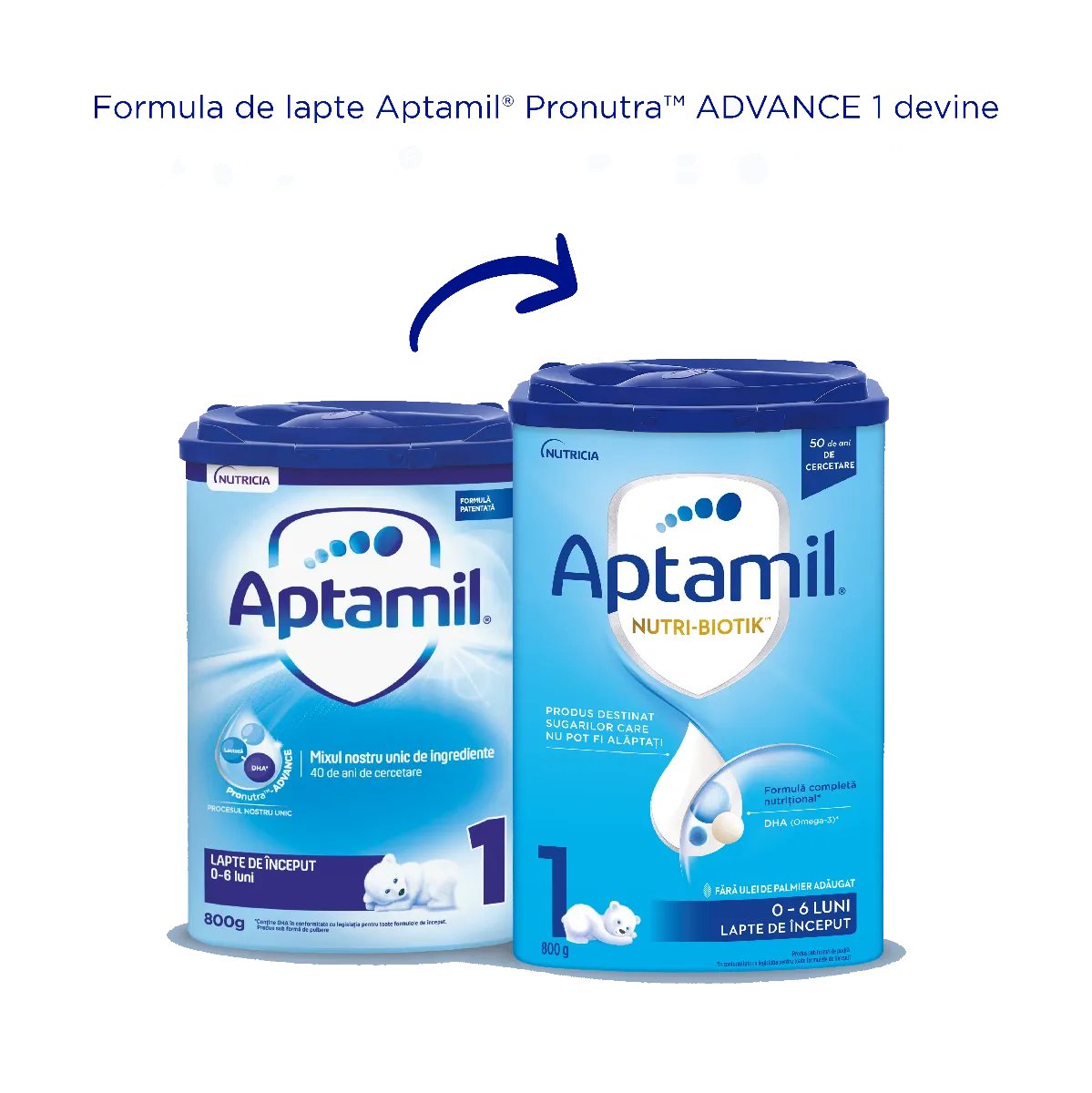 Lapte praf Aptamil NUTRI-BIOTIK 1 pentru 0-6 luni, 800g, Nutricia