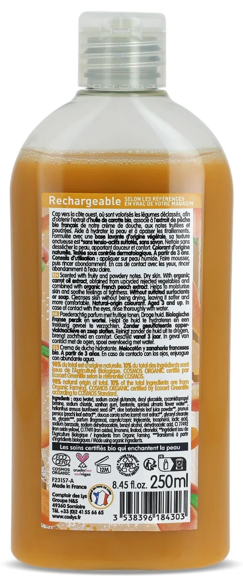 Crema de dus bio hidratanta cu Piersici si Morcovi, 250ml, Coslys