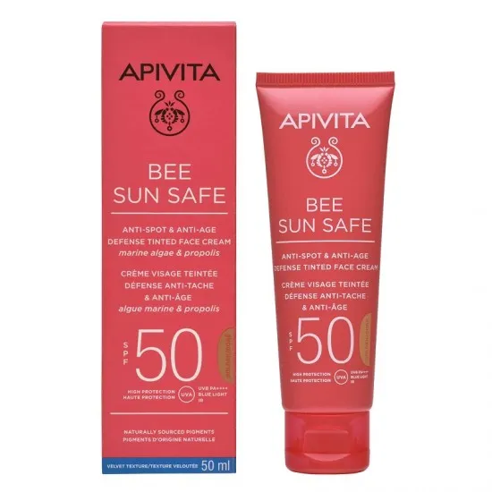 Apivita Crema de fata colorata anti-pete & anti-imbatranire Golden Tint SPF50 Bee Sun Safe, 50ml